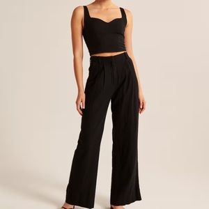 Abercrombie & Fitch Linen-Blend Tailored Wide Leg Pant